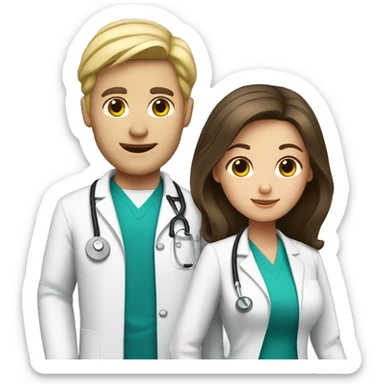 Blonde male doctor and brunette female nurse  sticker