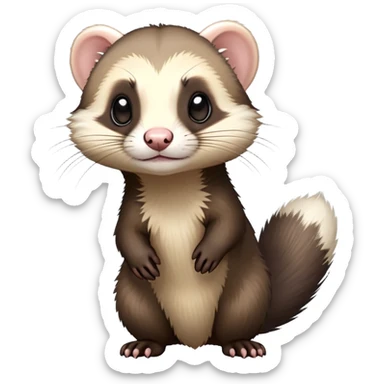 cinematic-[ferret]-realistic-full- long slender body-sitting-emoji,-tiny-paws-tucked-close,-head-tilted-dramatically,-fluffy-[sable]-fur,-simplified-yet-realistic-focused-features,-highly-detailed,-glowing-with-an-almost-sarcastic-glow sticker