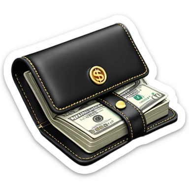 Rich emoji style black leather wallet with dollar bills, luxury money vibe, premium 3D emoji, ultra clean, high detail, no background
 sticker