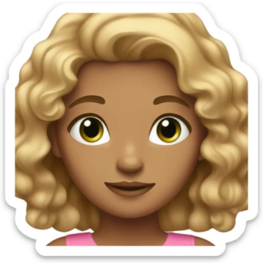 Girl with a pink dress with green eyes and wavy hair light brown sticker