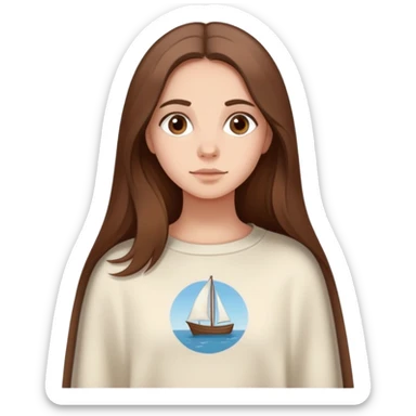 Italian girl with long brown hair wearing crewneck sweater that says cape cod on it sticker