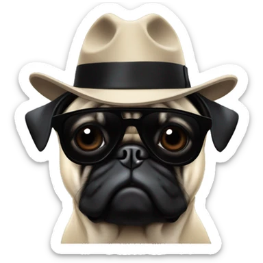 Pug mask from grand theft auto with black fedora and black sunglasses like the god father but still showing the dog ears sticker