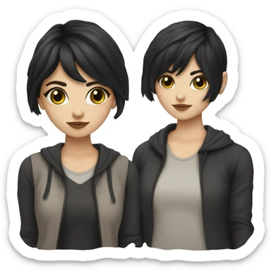 white girl with black hair with bangs and dark colore te sticker