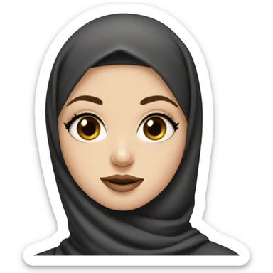 White girl with brown eyes and a black hijab giving a air kiss sticker