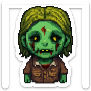 Make the female zombie's skin green, keep the original style exactly as is, no background. sticker