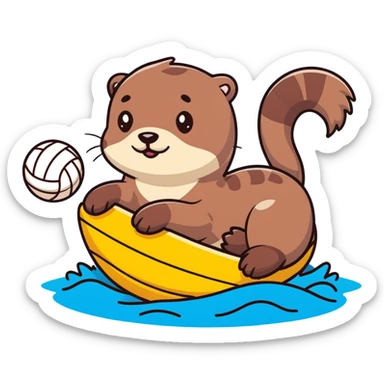 super cute otter relaxing on its back on water with a volleyball balanced on its belly sticker