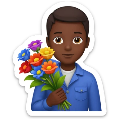 Chico maso menos negrito con un ramo de flores sticker