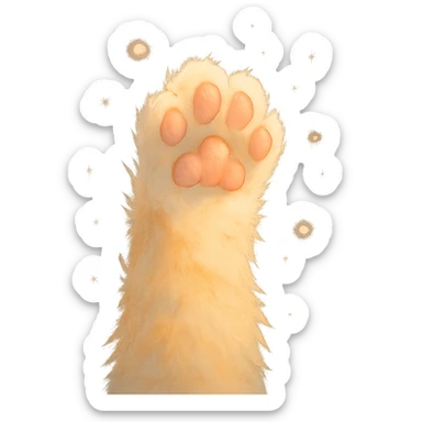 fluffy cat paw, ghibli style, magical atmosphere, soft gradients sticker