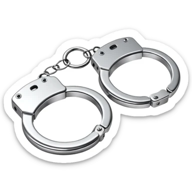 A pair of elegant handcuffs emoji made of silver chrome, smooth rounded design, glossy metallic reflections, luxury fetish aesthetic, minimal iOS emoji style, centered, clean white background sticker