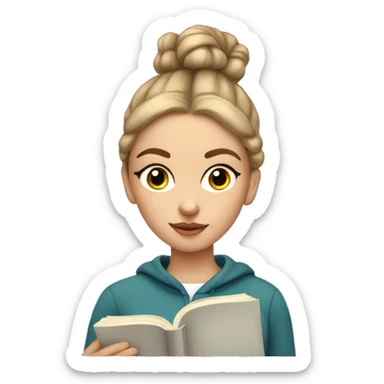 White girl Girl with bun in sweatshirt and sweatpants reading a book sticker