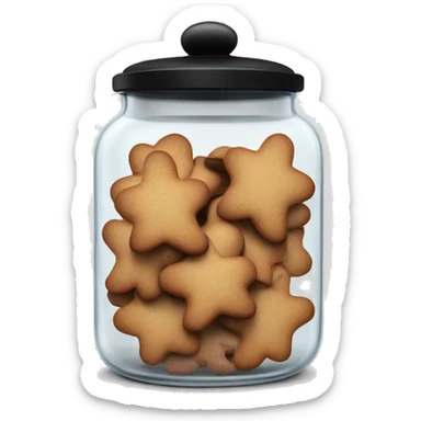 Realistic glass cookie jar with black lid full of gingerbread cookies isolated.  sticker