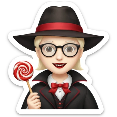 Vampire with lollipop, hat and glasses sticker