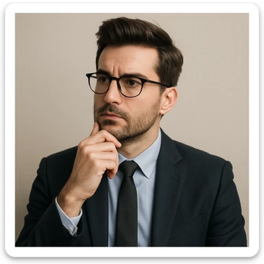 intelligent man, professional, thoughtful expression, glasses, modern hairstyle, upper body, neutral background sticker