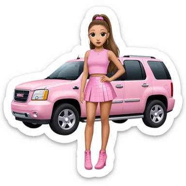 Ariana grande heading to her black GMC wearing a pink croc top and a short pink skirt  sticker