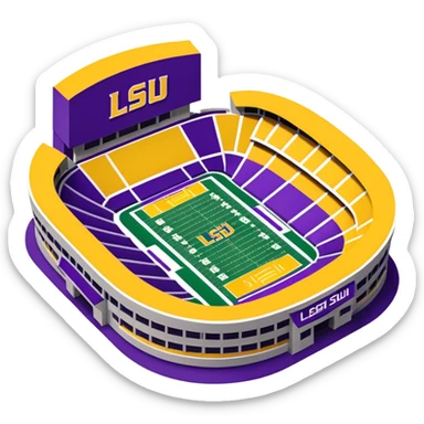 Tiger Stadium LSU football stadium emoji, exterior architecture, purple and gold color scheme, simplified field visible sticker