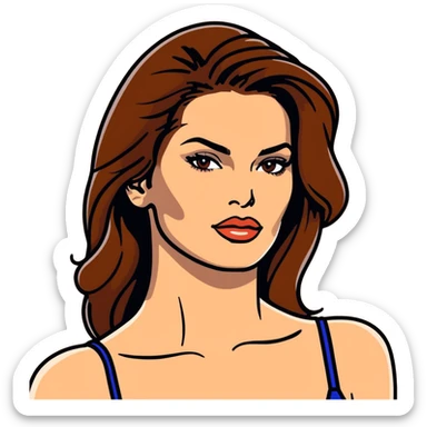 Cindy Crawford famous supermodel with beauty mark above her lip, brown hair sticker