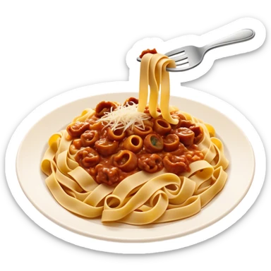 Cinematic Realistic Tagliatelle al Rag√π Dish Emoji, showcasing hand‚Äêcut pasta enveloped in a rich, slow‚Äêcooked meat sauce rendered with detailed textures and hearty, inviting lighting. sticker