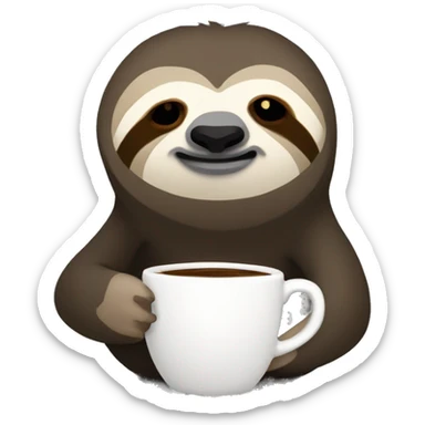 Cute sleepy Sloth in black turtleneck with coffee mug simple ios sticker