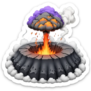 A smoking crater releasing dark ash clouds. sticker