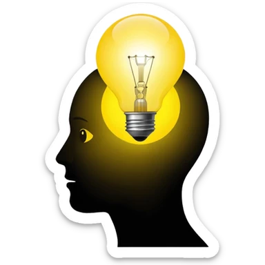 A brain or a head silhouette with a bright lightbulb turning on inside. sticker