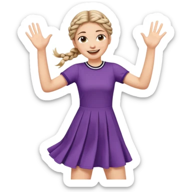A braid hair girl in a jersey dress, waving both arms in pure joy jumping sticker