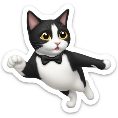 tuxedo cat with a nub tail jumping sticker