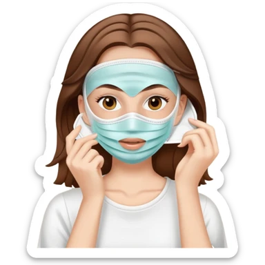 White girl with brown hair applying face mask for self care sticker