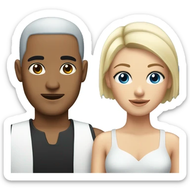 Arab man with black eyes, black buzz cut hair, and blonde hair girl with blue eyes sticker