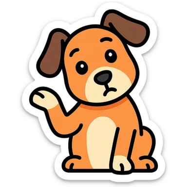 dog with a curious expression, head tilted, paw raised as if asking a question, color outline icon sticker