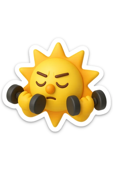 emoji stile iphone 3d di un sole che si allena con i pesi sticker