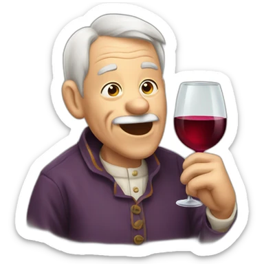 old man sticking out tongue and drinking wine sticker