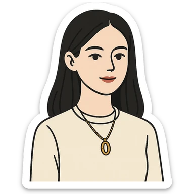 flat toon style college girl with black hair, white skin, wearing a Cartier necklace, old money luxury vibe sticker