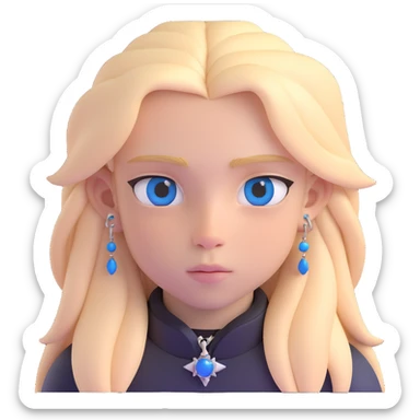 boy with long light blonde hair, dark blue eyes, facial piercings septum, nose bridge, anti eyebrow, eyebrow, all black clothing sticker