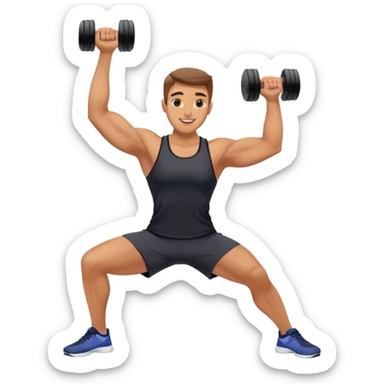 Energetic fitness instructor stretching with dumbbells sticker