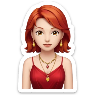 lady in red clothes , red hair, wearing necklace sticker