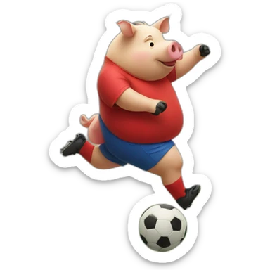 Fat pig with red shirt kicking a soccer ball sticker