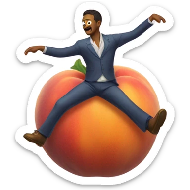 Man dancing with a giant peach with legs sticker