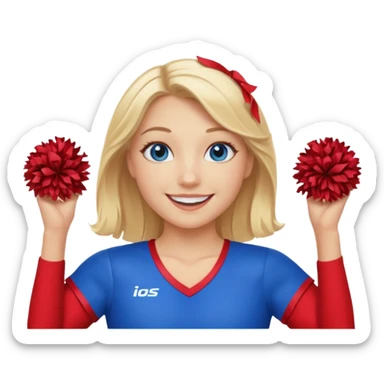 Cheerleader with blonde hair and blue eyes in a red and blue uniform sticker