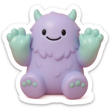 fluffy monster with oversized paws, smiling, soft lavender and mint green colors sticker