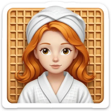 Ginger girl in white waffle robe spa beauty full face relaxing sticker