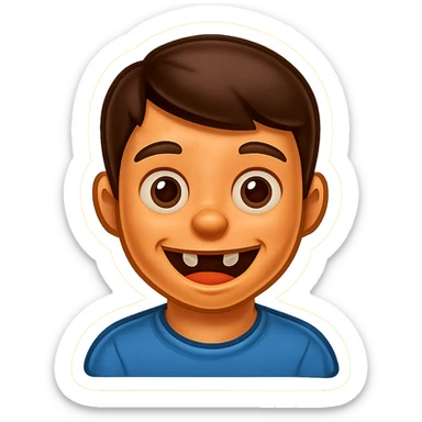 Edit the emoji to have a wide smile with two missing teeth, keeping the same retro stickers style and no background. sticker