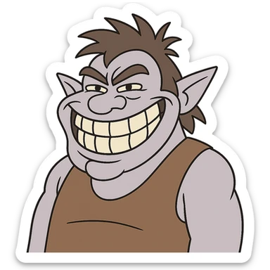 troll face, cartoon style, exaggerated grin, bold lines sticker