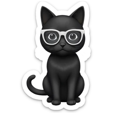 black cat full body wearing white glasses with square modern frames sticker