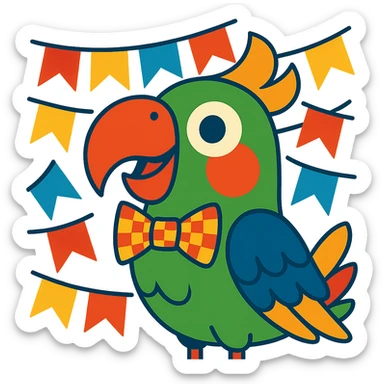 parrot with checkered bow tie and festa junina flags, fun theme sticker
