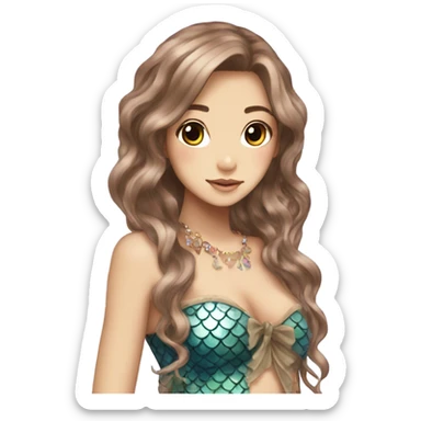 mermaid hime gyaru girl, scales on cheeks, brown hair sticker