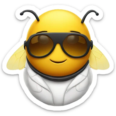 A CHUBBY CARTOON bee with AVIATOR SUNGLASSES sticker