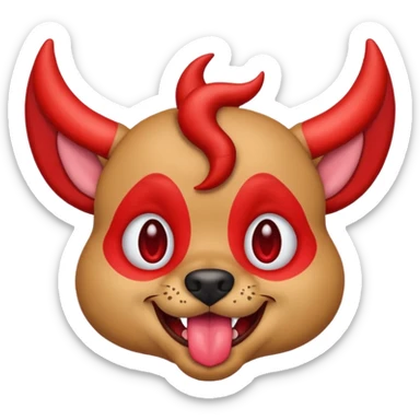 dog emoji with a flirty, devilish look, tongue out, red horns, winking sticker