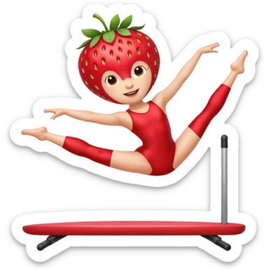Strawberry fruit stands on one leg when doing gymnastics sticker