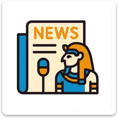 Ancient Egypt themed 'News' icon, blue and orange colors, modern style, clear symbolism sticker