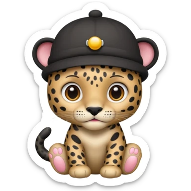 A black jaguar wearing a baby hat sticker